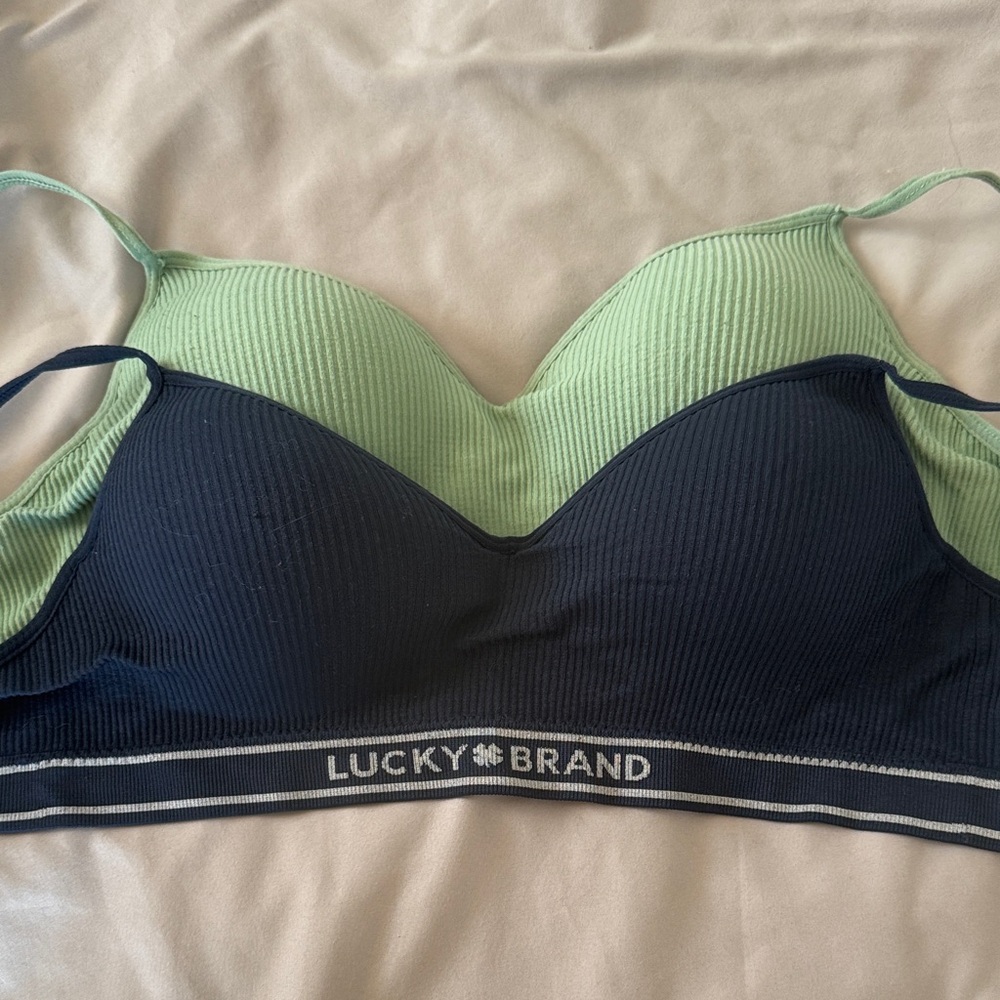 Lucky Brand Dual-Tone Bralette Set in Navy and Light Green